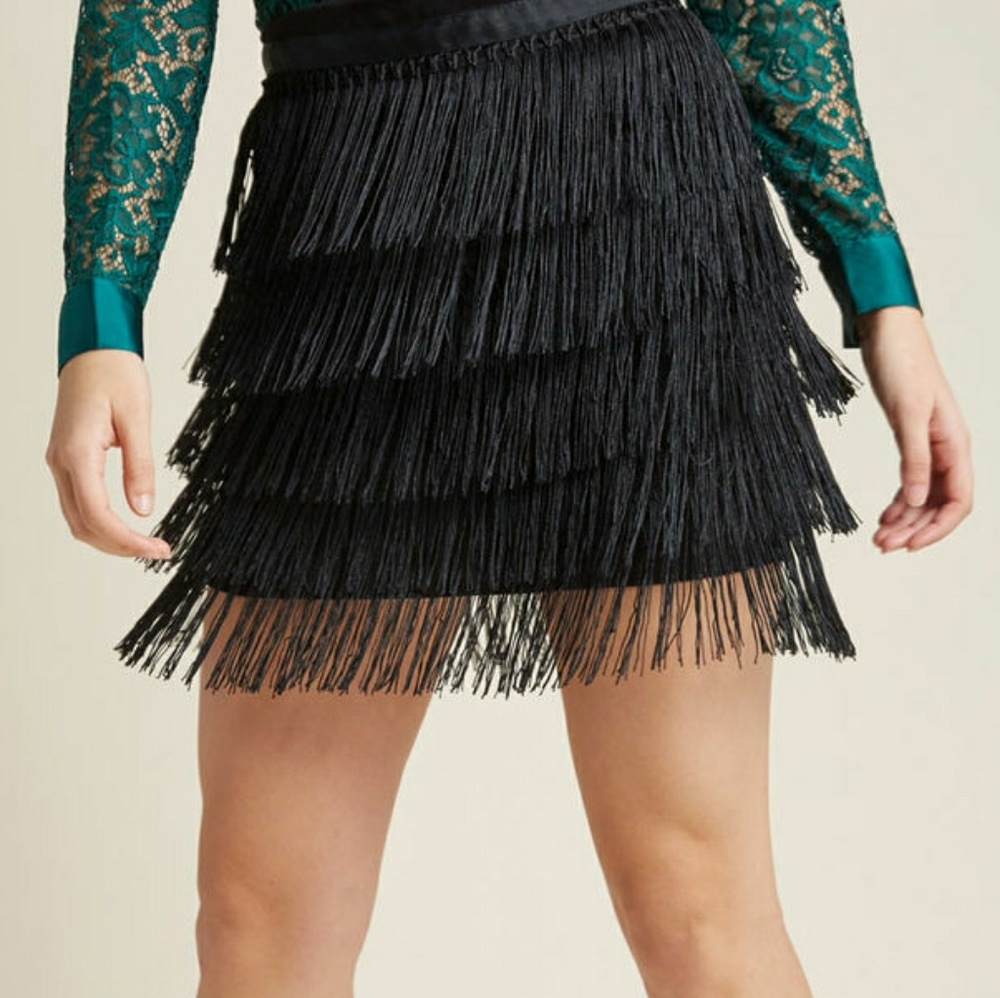 Modcloth Sass Times Acceleration Fringe Skirt